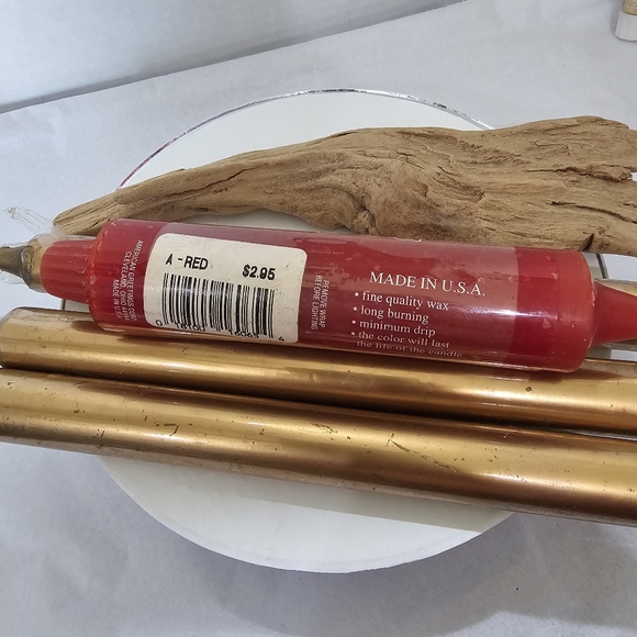 3-GOLD Wax 10" TALL Candles PLUS 1-6" Chunky American Greetings RED Christmas - Picture 8 of 16